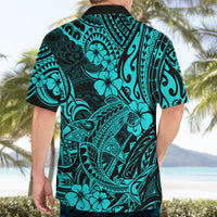 Hawaii Shark Hawaiian Shirt Polynesian Pattern Turquoise Version - Wonder Print Shop