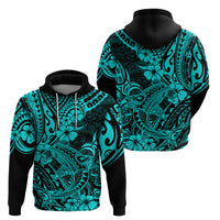 Hawaii Shark Hoodie Polynesian Pattern Turquoise Version - Wonder Print Shop