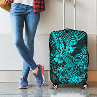 Hawaii Shark Luggage Cover Polynesian Pattern Turquoise Version - Wonder Print Shop