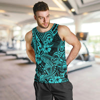 Hawaii Shark Men Tank Top Polynesian Pattern Turquoise Version - Wonder Print Shop