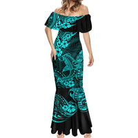 Hawaii Shark Mermaid Dress Polynesian Pattern Turquoise Version - Wonder Print Shop