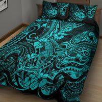Hawaii Shark Quilt Bed Set Polynesian Pattern Turquoise Version - Wonder Print Shop