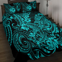 Hawaii Shark Quilt Bed Set Polynesian Pattern Turquoise Version - Wonder Print Shop