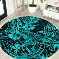 hawaii-shark-round-carpet-polynesian-pattern-turquoise-version