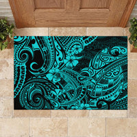 Hawaii Shark Rubber Doormat Polynesian Pattern Turquoise Version - Wonder Print Shop