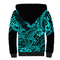 Hawaii Shark Sherpa Hoodie Polynesian Pattern Turquoise Version - Wonder Print Shop