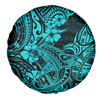 Hawaii Shark Spare Tire Cover Polynesian Pattern Turquoise Version - Wonder Print Shop