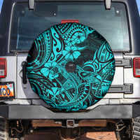 Hawaii Shark Spare Tire Cover Polynesian Pattern Turquoise Version - Wonder Print Shop