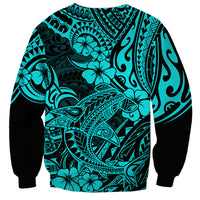 Hawaii Shark Sweatshirt Polynesian Pattern Turquoise Version - Wonder Print Shop