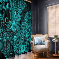Hawaii Shark Window Curtain Polynesian Pattern Turquoise Version - Wonder Print Shop