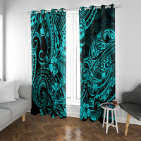 Hawaii Shark Window Curtain Polynesian Pattern Turquoise Version - Wonder Print Shop