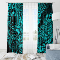 Hawaii Shark Window Curtain Polynesian Pattern Turquoise Version - Wonder Print Shop