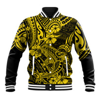 Hawaii Shark Baseball Jacket Polynesian Pattern Yellow Version - Wonder Print Shop
