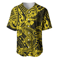 Hawaii Shark Baseball Jersey Polynesian Pattern Yellow Version - Wonder Print Shop