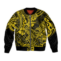 Hawaii Shark Bomber Jacket Polynesian Pattern Yellow Version - Wonder Print Shop