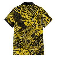 Hawaii Shark Family Matching Long Sleeve Bodycon Dress and Hawaiian Shirt Polynesian Pattern Yellow Version - Wonder Print Shop