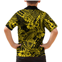 Hawaii Shark Family Matching Mermaid Dress and Hawaiian Shirt Polynesian Pattern Yellow Version - Wonder Print Shop