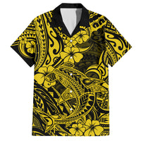 Hawaii Shark Family Matching Off Shoulder Maxi Dress and Hawaiian Shirt Polynesian Pattern Yellow Version - Wonder Print Shop