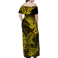 Hawaii Shark Family Matching Off Shoulder Maxi Dress and Hawaiian Shirt Polynesian Pattern Yellow Version - Wonder Print Shop
