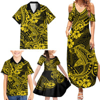 Hawaii Shark Family Matching Summer Maxi Dress and Hawaiian Shirt Polynesian Pattern Yellow Version - Wonder Print Shop