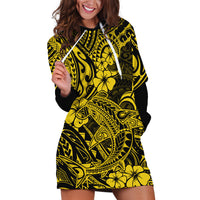 Hawaii Shark Hoodie Dress Polynesian Pattern Yellow Version - Wonder Print Shop