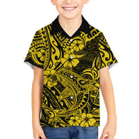 Hawaii Shark Kid Hawaiian Shirt Polynesian Pattern Yellow Version - Wonder Print Shop
