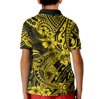 Hawaii Shark Kid Polo Shirt Polynesian Pattern Yellow Version - Wonder Print Shop