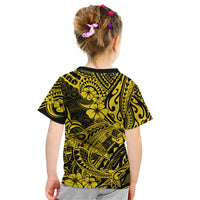 Hawaii Shark Kid T Shirt Polynesian Pattern Yellow Version - Wonder Print Shop