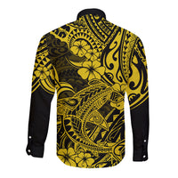 Hawaii Shark Long Sleeve Button Shirt Polynesian Pattern Yellow Version - Wonder Print Shop