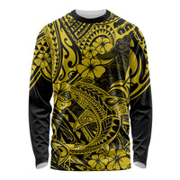 Hawaii Shark Long Sleeve Shirt Polynesian Pattern Yellow Version - Wonder Print Shop