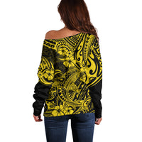 Hawaii Shark Off Shoulder Sweater Polynesian Pattern Yellow Version - Wonder Print Shop
