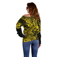 Hawaii Shark Off Shoulder Sweater Polynesian Pattern Yellow Version - Wonder Print Shop