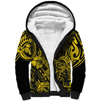 Hawaii Shark Sherpa Hoodie Polynesian Pattern Yellow Version - Wonder Print Shop