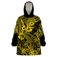 Hawaii Shark Wearable Blanket Hoodie Polynesian Pattern Yellow Version - Wonder Print Shop