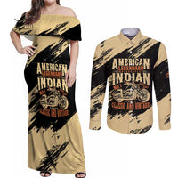 Personalized American Legendary Motorcycles Indian Chief 1947 Couples Matching Off Shoulder Maxi Dress and Long Sleeve Button Shirt Classic and Vintage - Wonder Print Shop
