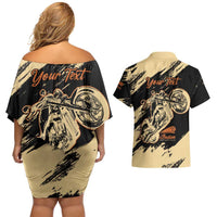 Personalized American Legendary Motorcycles Indian Chief 1947 Couples Matching Off Shoulder Short Dress and Hawaiian Shirt Classic and Vintage - Wonder Print Shop