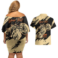 Personalized American Legendary Motorcycles Indian Chief 1947 Couples Matching Off Shoulder Short Dress and Hawaiian Shirt Classic and Vintage - Wonder Print Shop