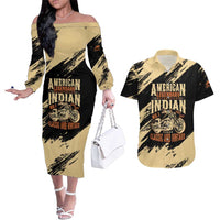 Personalized American Legendary Motorcycles Indian Chief 1947 Couples Matching Off The Shoulder Long Sleeve Dress and Hawaiian Shirt Classic and Vintage - Wonder Print Shop