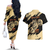 Personalized American Legendary Motorcycles Indian Chief 1947 Couples Matching Off The Shoulder Long Sleeve Dress and Hawaiian Shirt Classic and Vintage - Wonder Print Shop