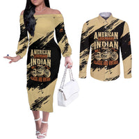 Personalized American Legendary Motorcycles Indian Chief 1947 Couples Matching Off The Shoulder Long Sleeve Dress and Long Sleeve Button Shirt Classic and Vintage - Wonder Print Shop