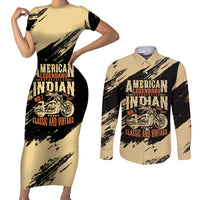 Personalized American Legendary Motorcycles Indian Chief 1947 Couples Matching Short Sleeve Bodycon Dress and Long Sleeve Button Shirt Classic and Vintage - Wonder Print Shop