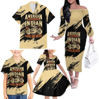 Personalized American Legendary Motorcycles Indian Chief 1947 Family Matching Off The Shoulder Long Sleeve Dress and Hawaiian Shirt Classic and Vintage - Wonder Print Shop