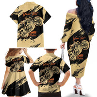 Personalized American Legendary Motorcycles Indian Chief 1947 Family Matching Off The Shoulder Long Sleeve Dress and Hawaiian Shirt Classic and Vintage - Wonder Print Shop