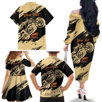 Personalized American Legendary Motorcycles Indian Chief 1947 Family Matching Off The Shoulder Long Sleeve Dress and Hawaiian Shirt Classic and Vintage - Wonder Print Shop
