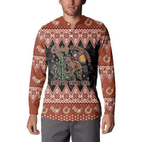 Howdy Christmas Cowboy Santa Button Sweatshirt Giddy Up Jingle Horse Pick Up Your Feet - Wonder Print Shop