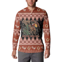 Howdy Christmas Cowboy Santa Button Sweatshirt Giddy Up Jingle Horse Pick Up Your Feet - Wonder Print Shop