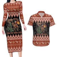 Howdy Christmas Cowboy Santa Couples Matching Long Sleeve Bodycon Dress and Hawaiian Shirt Giddy Up Jingle Horse Pick Up Your Feet - Wonder Print Shop