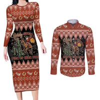 Howdy Christmas Cowboy Santa Couples Matching Long Sleeve Bodycon Dress and Long Sleeve Button Shirt Giddy Up Jingle Horse Pick Up Your Feet - Wonder Print Shop