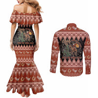 Howdy Christmas Cowboy Santa Couples Matching Mermaid Dress and Long Sleeve Button Shirt Giddy Up Jingle Horse Pick Up Your Feet - Wonder Print Shop