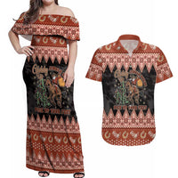 Howdy Christmas Cowboy Santa Couples Matching Off Shoulder Maxi Dress and Hawaiian Shirt Giddy Up Jingle Horse Pick Up Your Feet - Wonder Print Shop